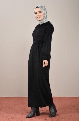 Velvet Belted Dress Black 8155-07