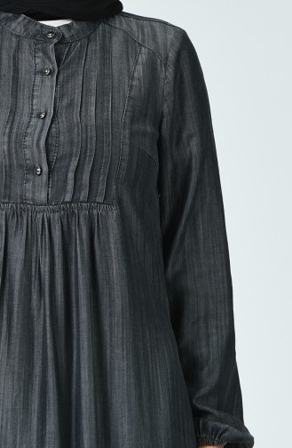 فستان جينز بأزرار رمادي 9272-02