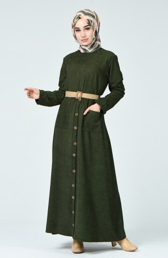 Khaki Hijab Kleider 9046-02