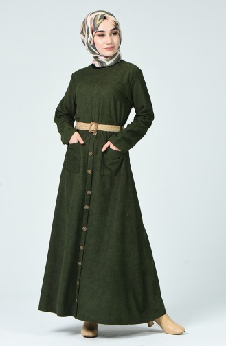 Khaki Hijab Kleider 9046-02