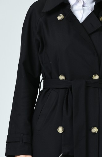 Buttoned Long Trench Coat Black 90004A-03