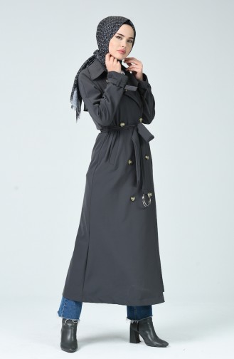 Buttoned Long Trench Coat Gray 90004B-02