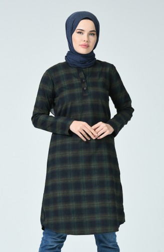 Plaid Winter Tunic Navy Blue Emerald Green 5420-03