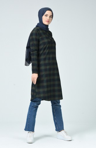 Plaid Winter Tunic Navy Blue Emerald Green 5420-03