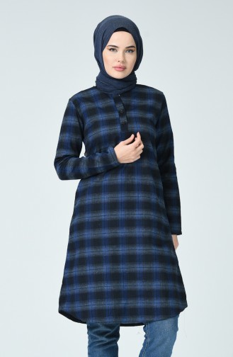 Plaid Winter Tunic Navy Blue & Blue 5420-04