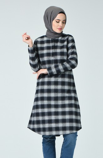 Plaid Winter Tunic Navy Blue Black 5420-05