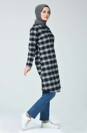 Plaid Winter Tunic Navy Blue Black 5420-05