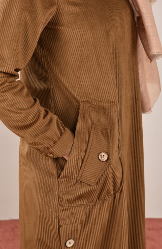 Pocketed Velvet Long Tunic Brown 4001-03