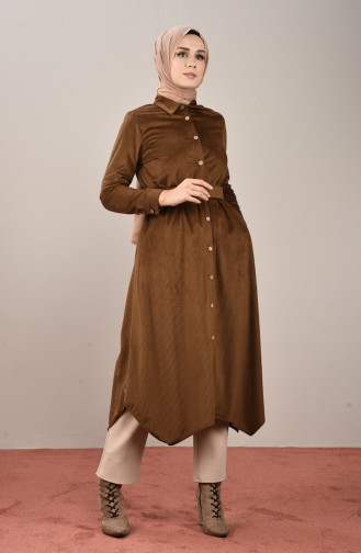 Belted Velvet Long Tunic Brown 4002-04