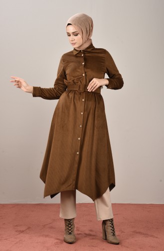 Belted Velvet Long Tunic Brown 4002-04