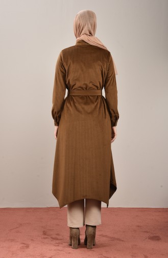 Belted Velvet Long Tunic Brown 4002-04