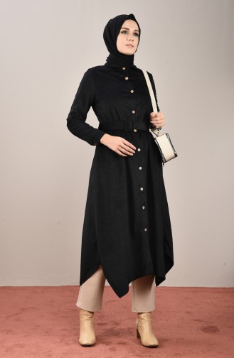 Kemerli Kadife Uzun Tunik 4002-06 Siyah 4002-06