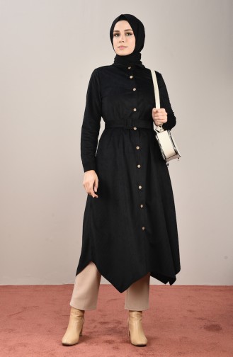 Kemerli Kadife Uzun Tunik 4002-06 Siyah 4002-06