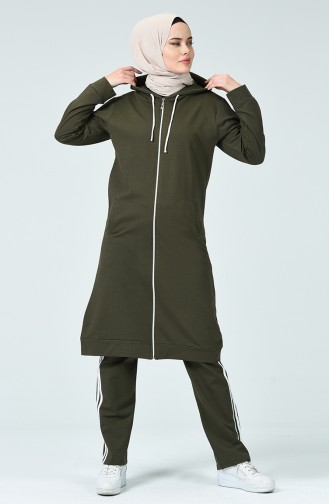 Zippered Tracksuit Suit Khaki Green 30110C-06