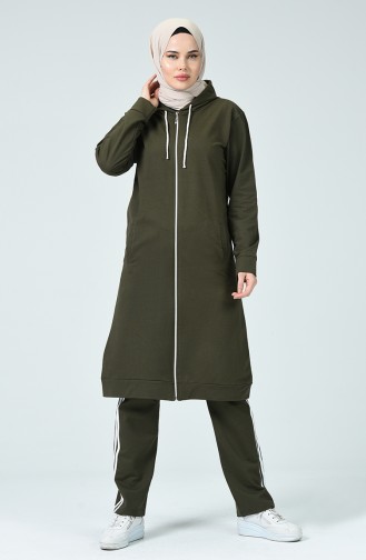 Zippered Tracksuit Suit Khaki Green 30110C-06