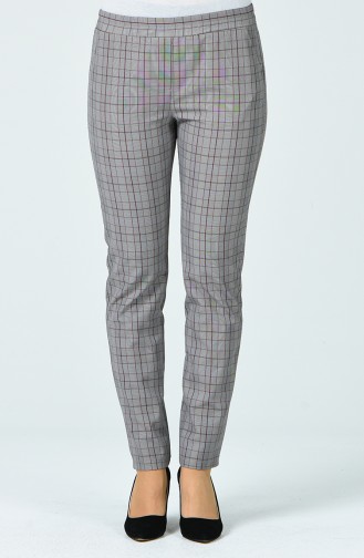 Plaid Patterned Trousers Gray Bordeaux 5002A-02