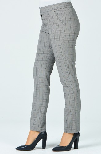 Plaid Patterned Pants Gray Mustard 5002A-04