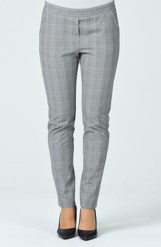 Plaid Patterned Pants Gray White 5002A-05