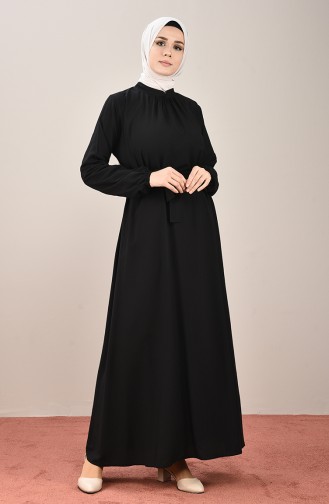 Robe à Manches Élastiques Avec Ceinture 10143-09 Noir 10143-0