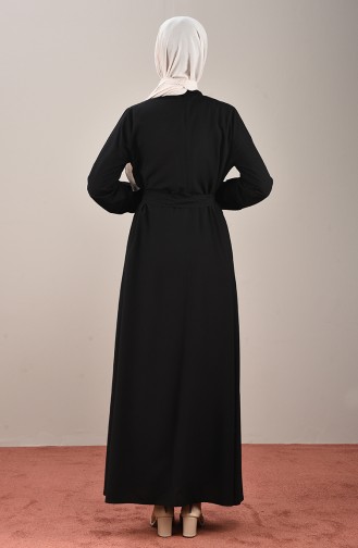 Robe à Manches Élastiques Avec Ceinture 10143-09 Noir 10143-0