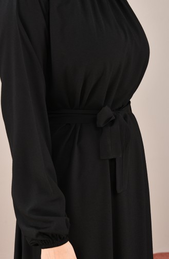 Robe à Manches Élastiques Avec Ceinture 10143-09 Noir 10143-0