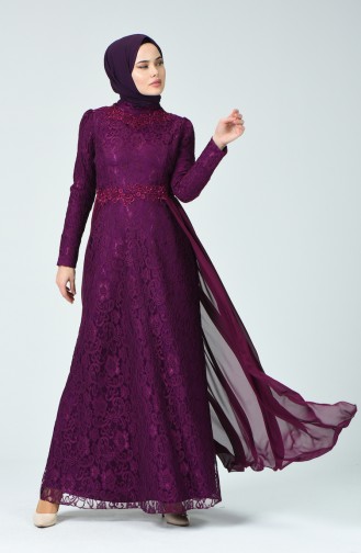 Lace Overlay Evening Dress Purple 5213-03