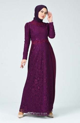 Lace Overlay Evening Dress Purple 5213-03