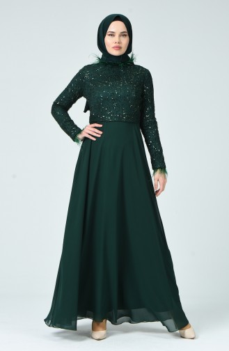 Feathered Evening Dress Emerald Green 5237-01