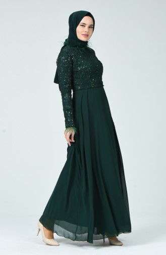 Robe de Soirée à Plume 5237-01  Vert émeraude 5237-01