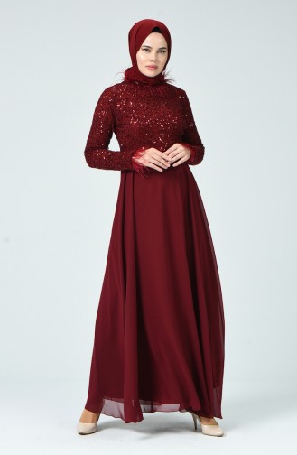 Robe de Soirée à Plume 5237-02 Bordeaux 5237-02