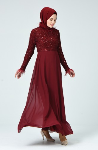 Feathered Evening Dress Bordeaux 5237-02