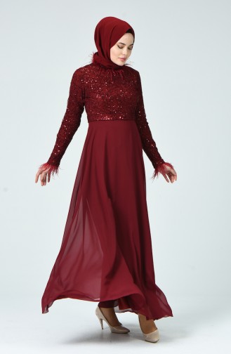 Robe de Soirée à Plume 5237-02 Bordeaux 5237-02