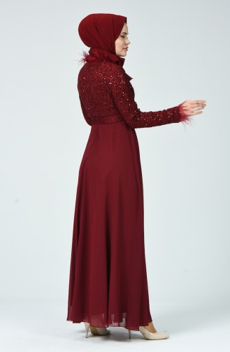 Tüylü Abiye Elbise 5237-02 Bordo