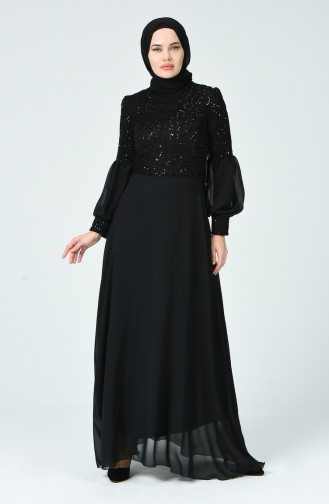 Sequined Evening Dress Black 5238-01