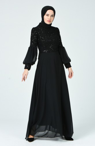 Sequined Evening Dress Black 5238-01