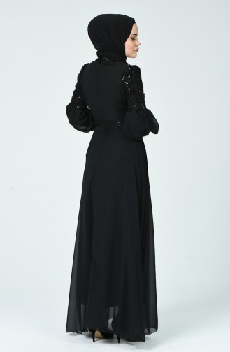 فستان سهرة مزين بالترتر أسود 5238-01