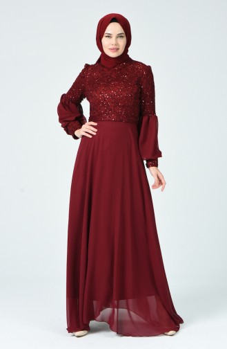 Payetli Abiye Elbise 5238-03 Bordo