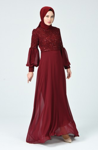 Sequined Evening Dress Bordeaux 5238-03