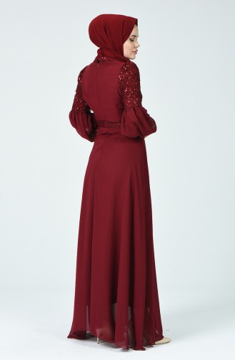 فستان سهرة مزين بالترتر أحمر كلاريت 5238-03
