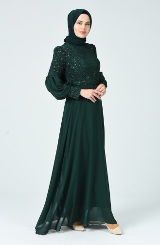 فستان سهرة مزين بالترتر أخضر زمردي 5238-04