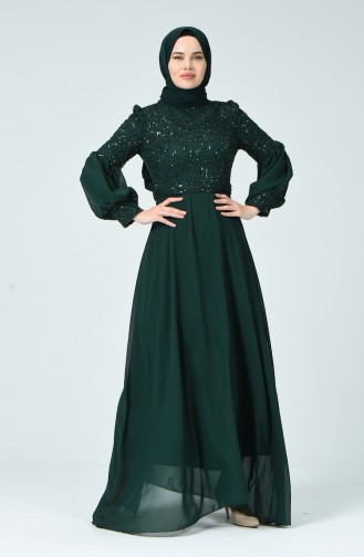 فستان سهرة مزين بالترتر أخضر زمردي 5238-04