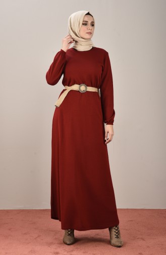 فستان بأكمام مطاط أحمر كلاريت 4189-02