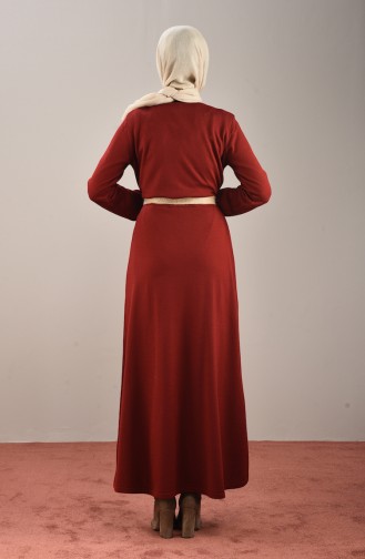 فستان بأكمام مطاط أحمر كلاريت 4189-02