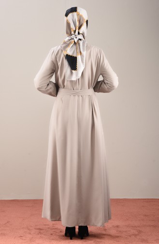 Kolu Lastikli Kuşaklı Elbise 10143-08 Vizon