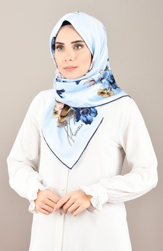 Patterned Rayon Scarf Navy Blue Baby Blue 2405-14