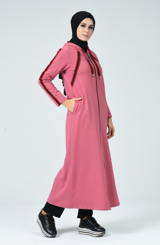Abaya Sport à Capuche 4290A-04 Rose Pâle 4290A-04