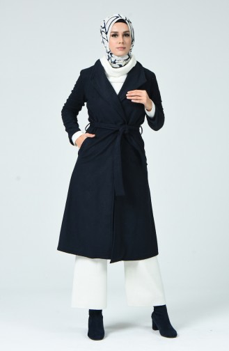 Belted Filt Coat Navy Blue 6020-05