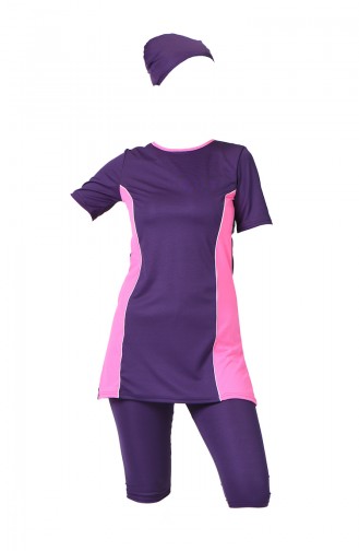 Short Sleeve Pool Swimwear Purple 0098-01