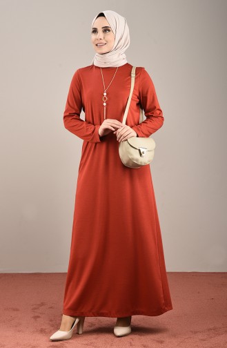 Brick Red Hijab Dress 8112-03