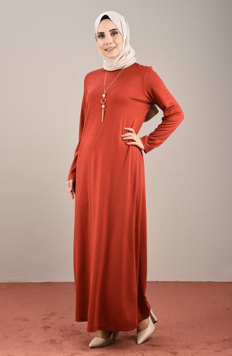Brick Red Hijab Dress 8112-03